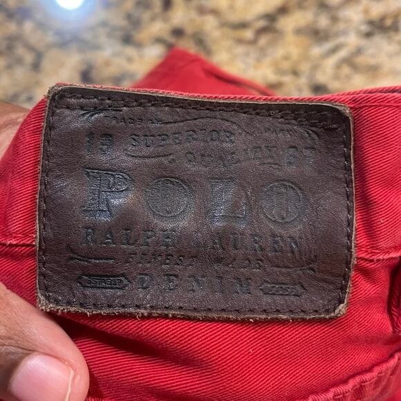 Polo Ralph Lauren Jeans Mens 36x34 Red Cotton Slim Straight Fit Denim Pony - Picture 6 of 7